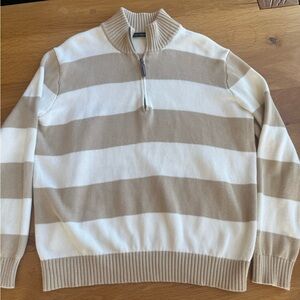 Brandy Melville Beige and White 1/4 Zip-Up Sweater